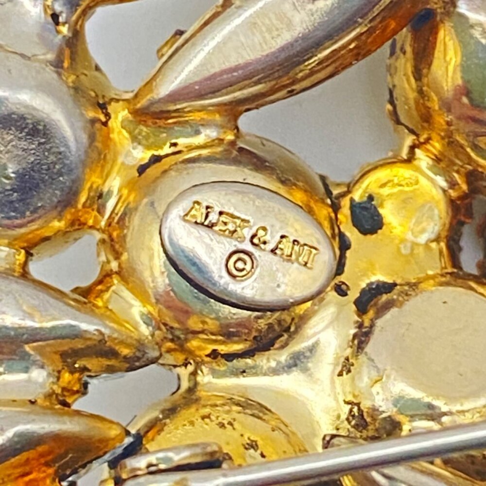 Rare Discontinued Alex & Ani Brooch Rhinestone Crystal Floral Pin Gold-Tone - Picture 5 of 7
